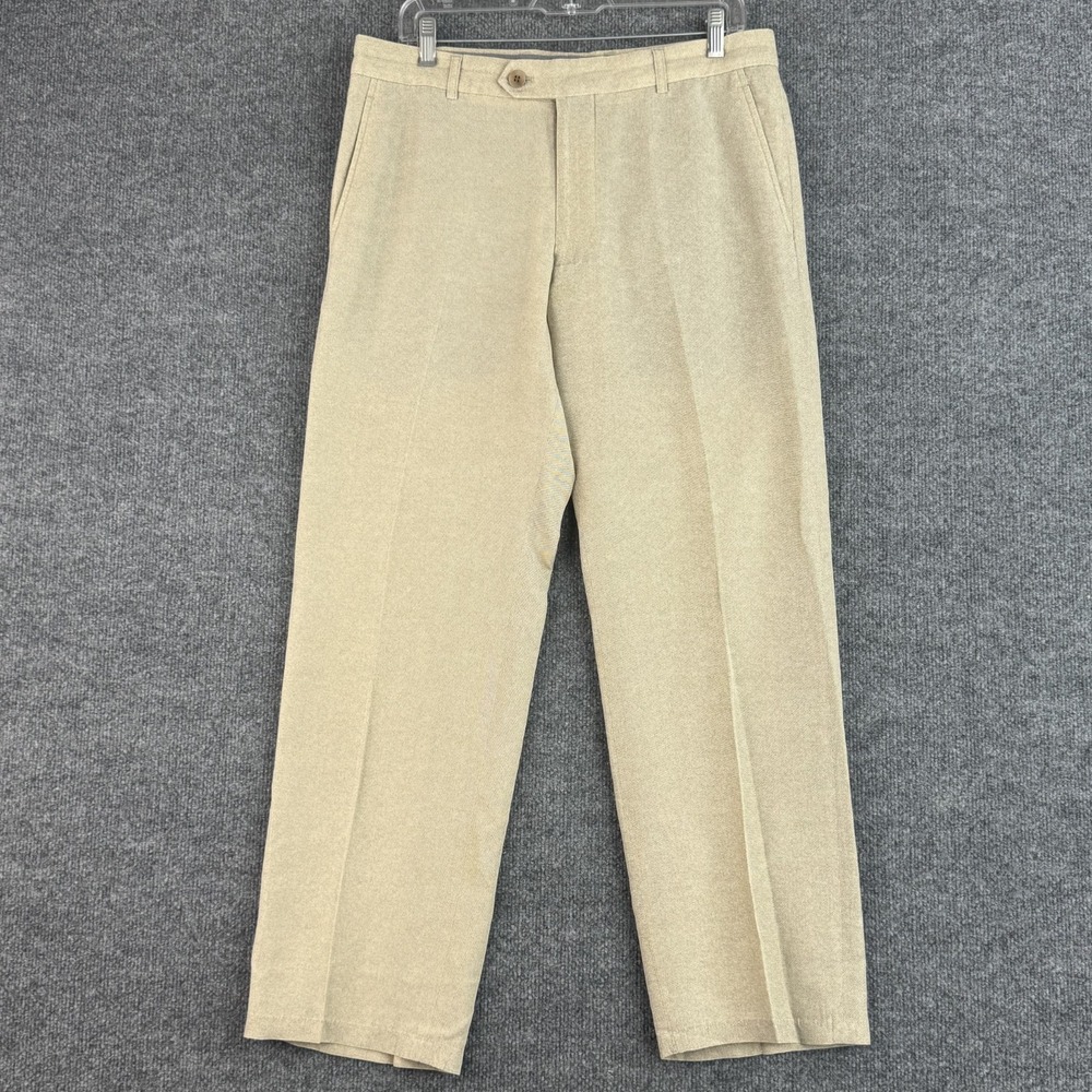 Armani Collezioni Pants Mens 34 Beige Flat Front Straight Leg Dress Trousers